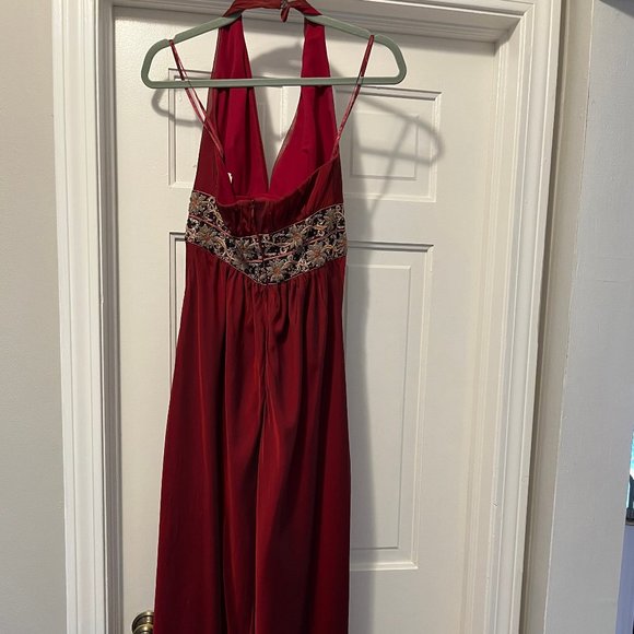 Kay Unger Metallic Red Chiffon Halter Ball Gown - Size 4 - Picture 7 of 12